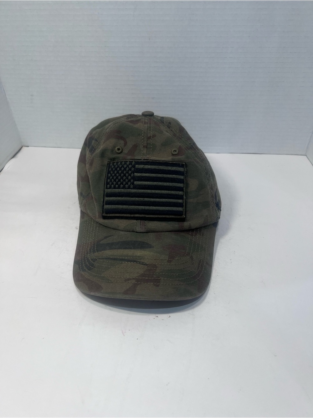 Camo Baseball Cap with Black Flag Patch
